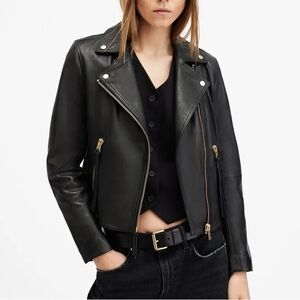 ALL SAINTS LEATHER JACKET DALBY BLACK SIZE 6 US FITS 4/6 NWOT